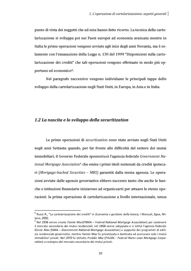 Anteprima della tesi: La cartolarizzazione dei crediti: aspetti generali dell'operazione e analisi dei principali gruppi bancari, Pagina 9
