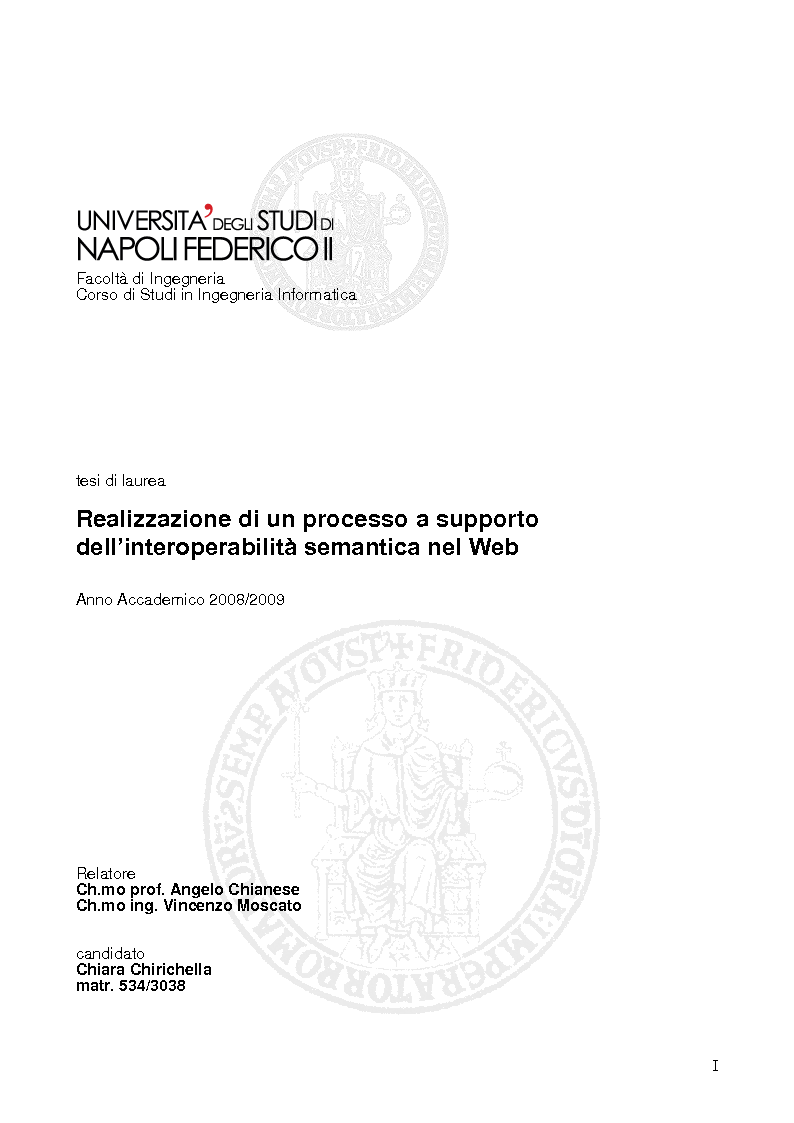 Anteprima della tesi: Realizzazione di un processo a supporto dell’interoperabilità semantica nel Web, Pagina 1