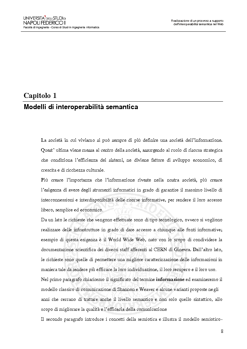Anteprima della tesi: Realizzazione di un processo a supporto dell’interoperabilità semantica nel Web, Pagina 5