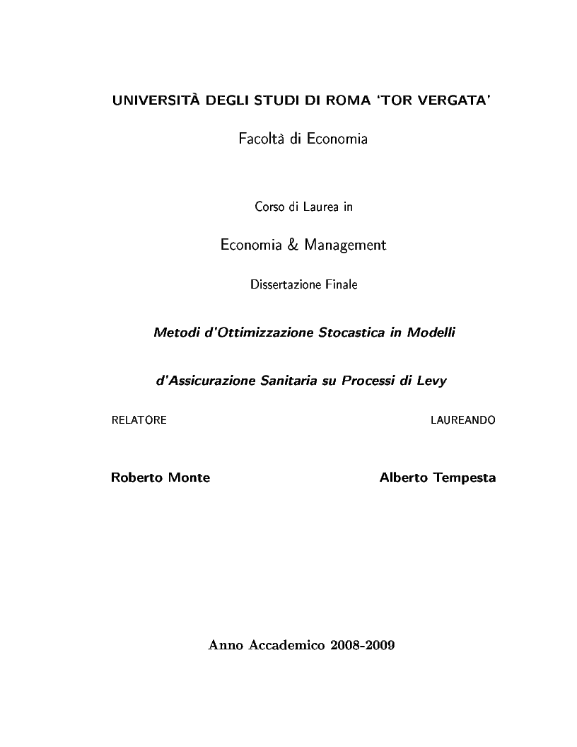 Anteprima della tesi: Metodi d’ottimizzazione Stocastica d’Assicurazione Sanitaria Processi di Levy, Pagina 1