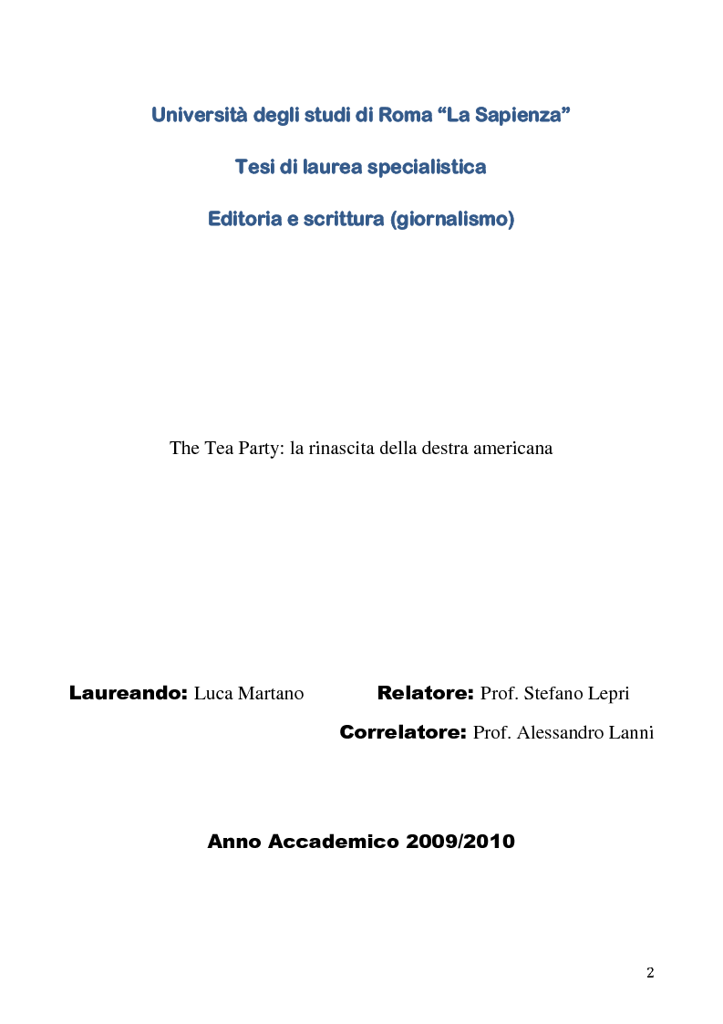 Anteprima della tesi: The Tea Party: la rinascita della destra americana, Pagina 1