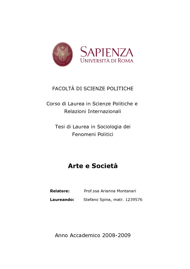 Anteprima della tesi: Arte e Società, Pagina 1