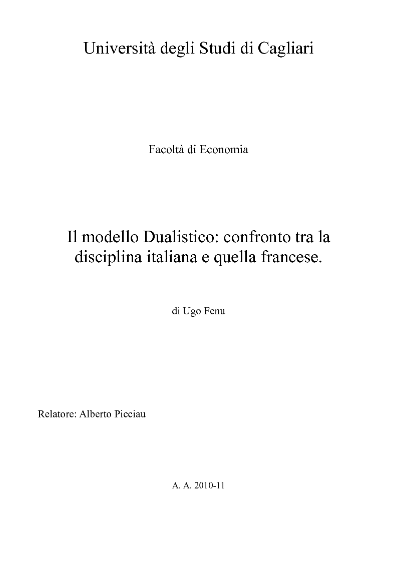 Anteprima della tesi: Il modello Dualistico: confronto tra la disciplina italiana e quella francese., Pagina 1