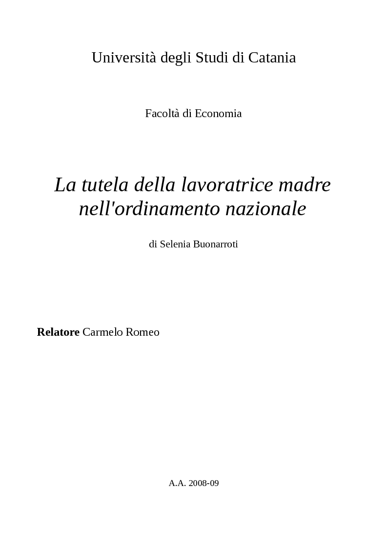 Anteprima della tesi: La tutela della lavoratrice madre nell'ordinamento nazionale, Pagina 1