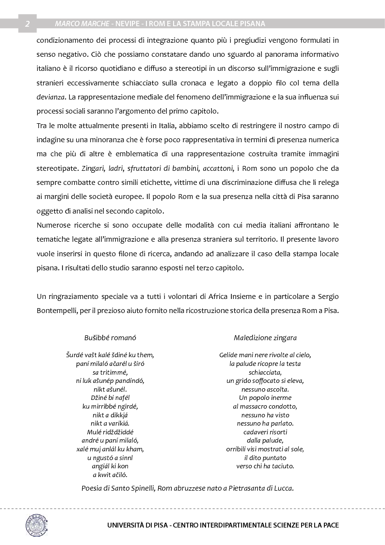 Anteprima della tesi: Nevipe: i Rom e la stampa locale pisana, Pagina 3