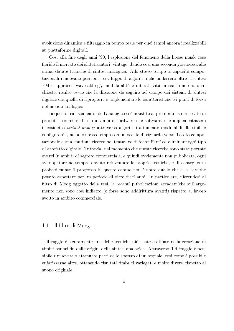 Anteprima della tesi: Realizzazioni digitali del filtro di Moog. Comparazioni e valutazioni architetturali., Pagina 3