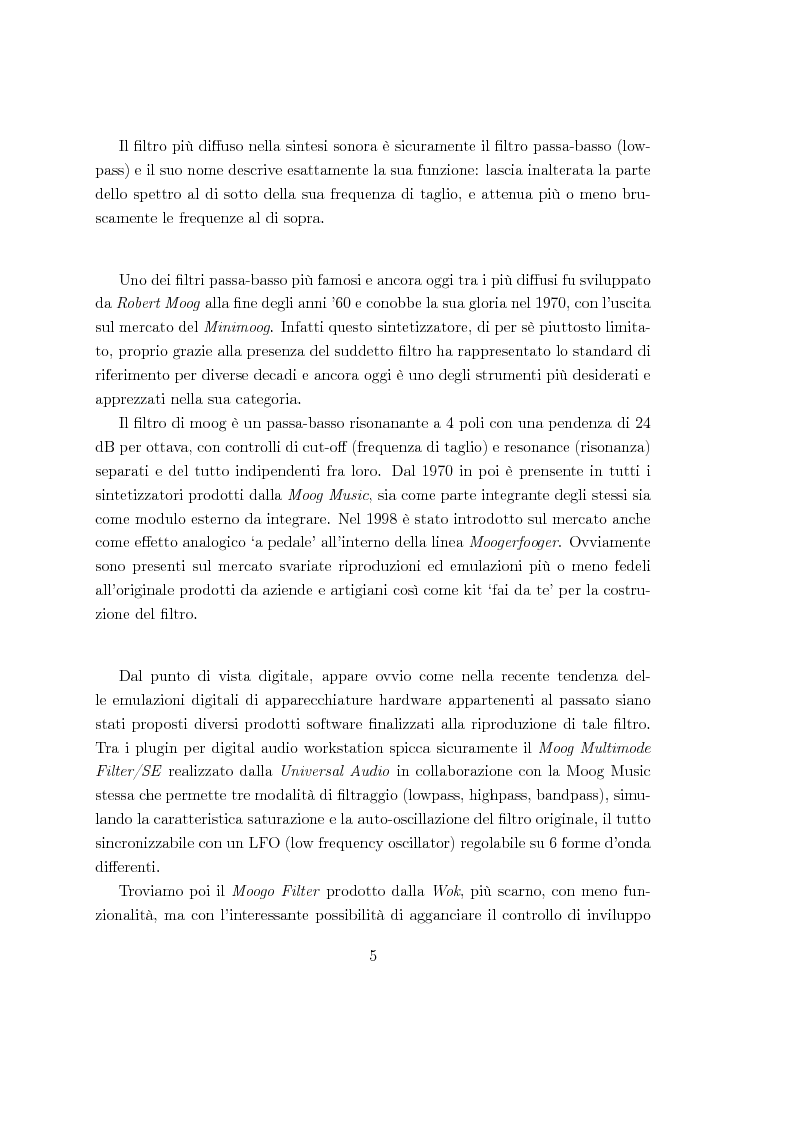 Anteprima della tesi: Realizzazioni digitali del filtro di Moog. Comparazioni e valutazioni architetturali., Pagina 4