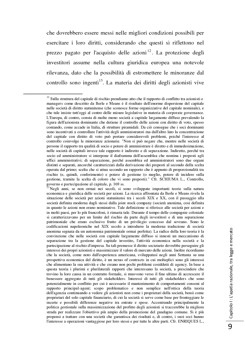 Anteprima della tesi: La Direttiva 2007/36/CE: un provvedimento contro l'apatia razionale dei mercati europei. Attuazione in Italia e in Francia., Pagina 10