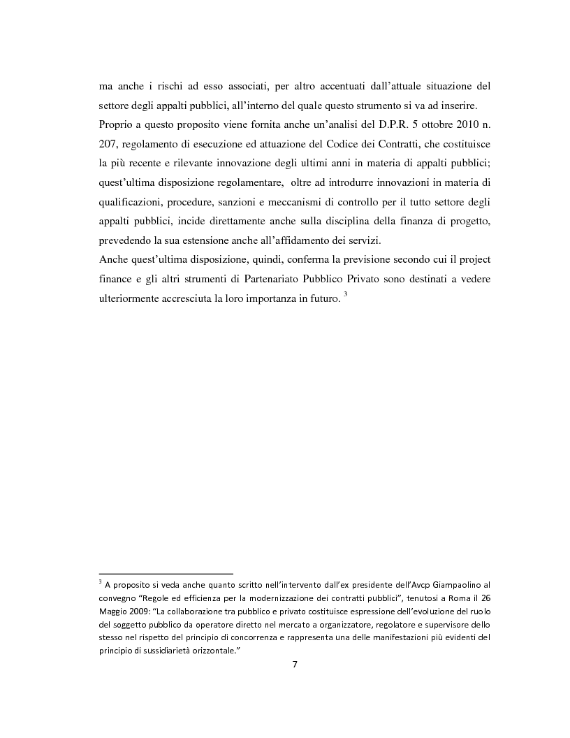 Anteprima della tesi: Il project financing come strumento di sviluppo del partenariato pubblico privato, Pagina 4
