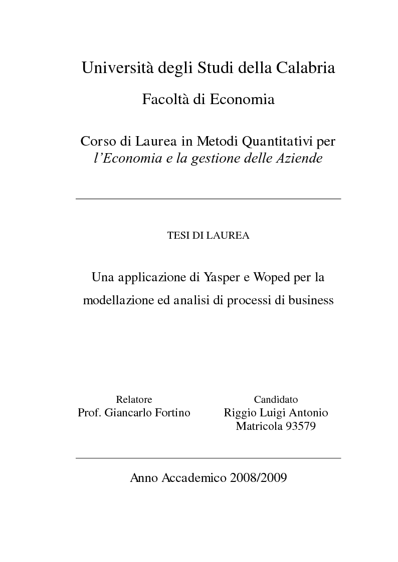 Anteprima della tesi: Un'applicazione di Yasper e Woped per la modellazione ed analisi di processi di business, Pagina 1