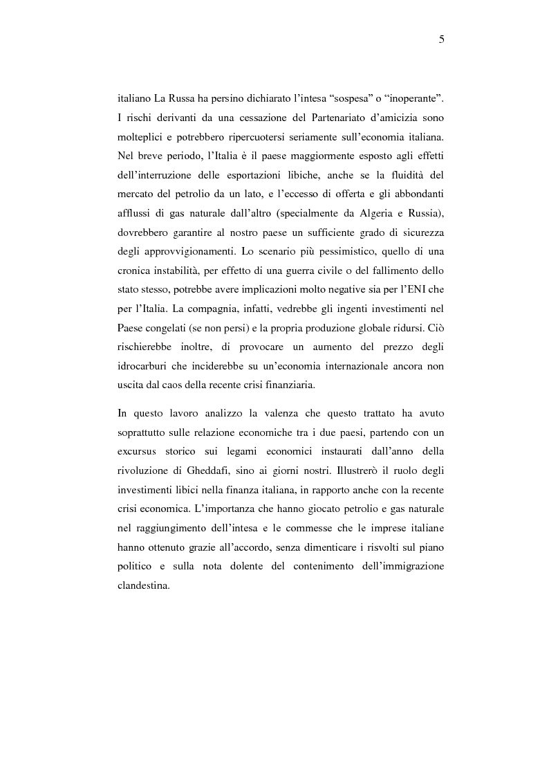 Anteprima della tesi: Le relazioni economiche tra Italia e Libia dopo il Trattato di Bengasi (2008)., Pagina 5