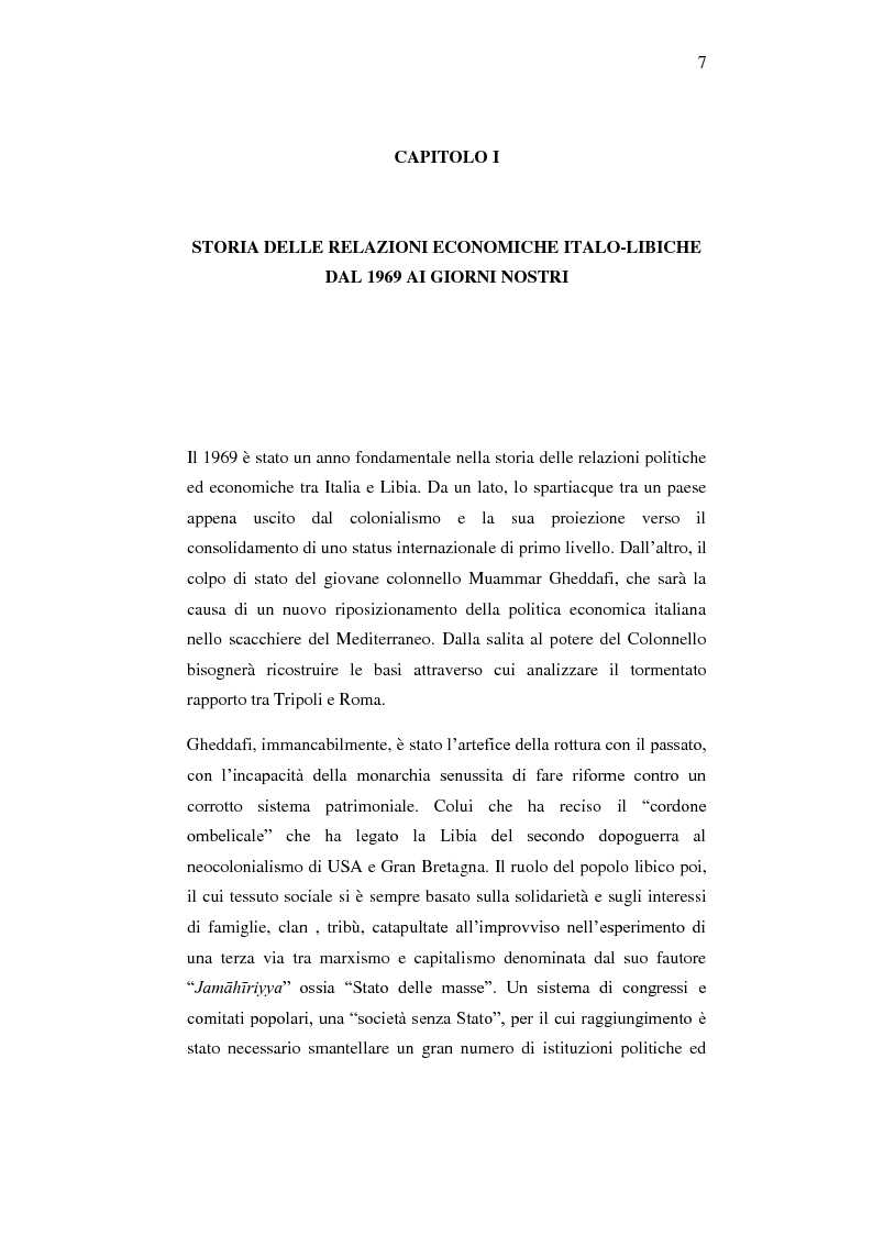 Anteprima della tesi: Le relazioni economiche tra Italia e Libia dopo il Trattato di Bengasi (2008)., Pagina 7