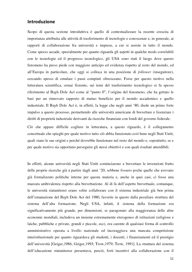 Anteprima della tesi: Verso la definizione di un nuovo modello di trasferimento tecnologico per le Università Italiane: dalla gestione dell’IPR al Marketing della Ricerca. Esperienze a confronto, Pagina 5