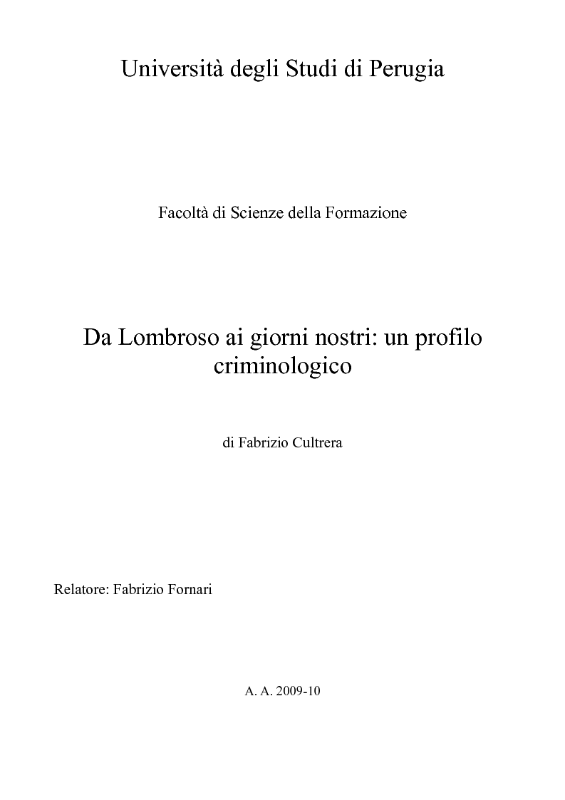 Anteprima della tesi: Da Lombroso ai giorni nostri: un profilo criminologico, Pagina 1
