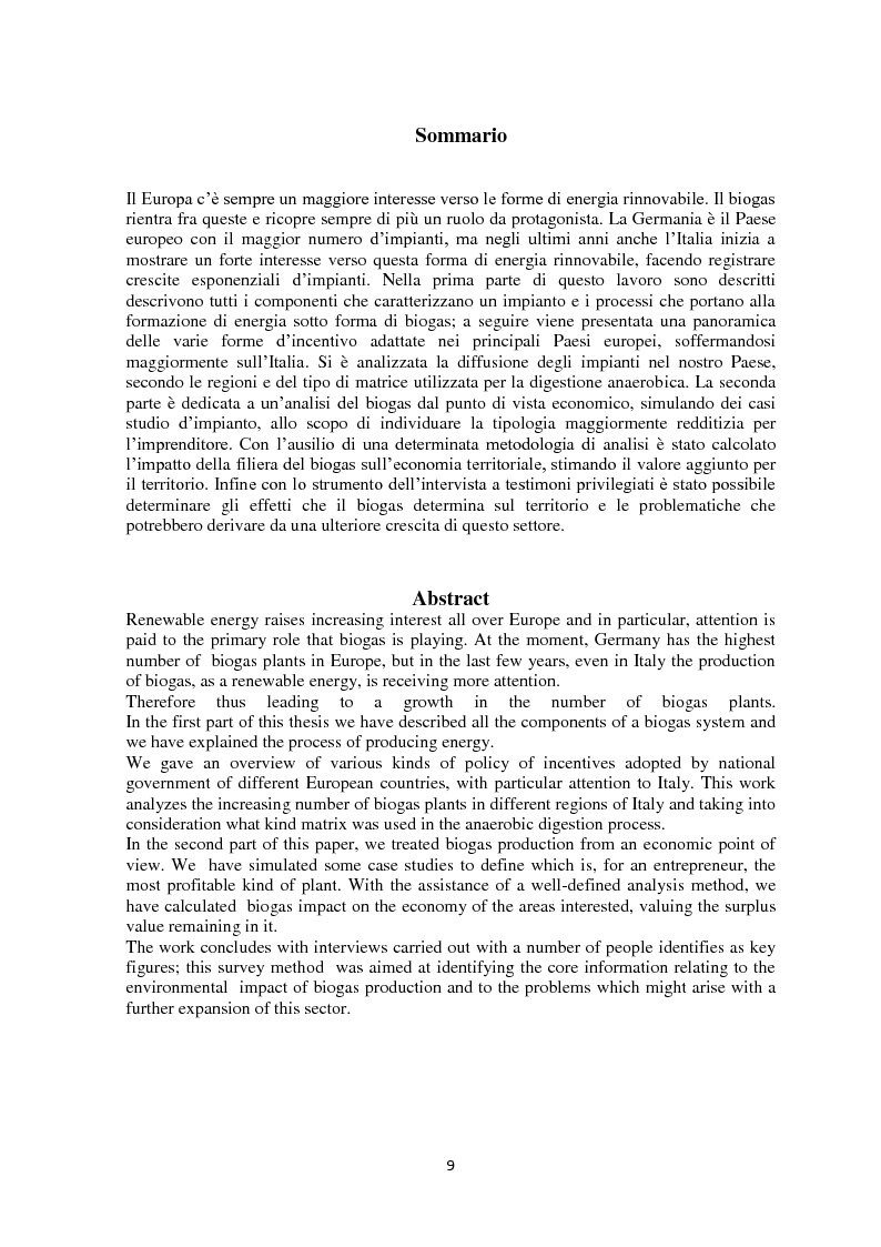 Anteprima della tesi: Biogas: tecnologie, incentivi, redditività ed impatto territoriale., Pagina 6