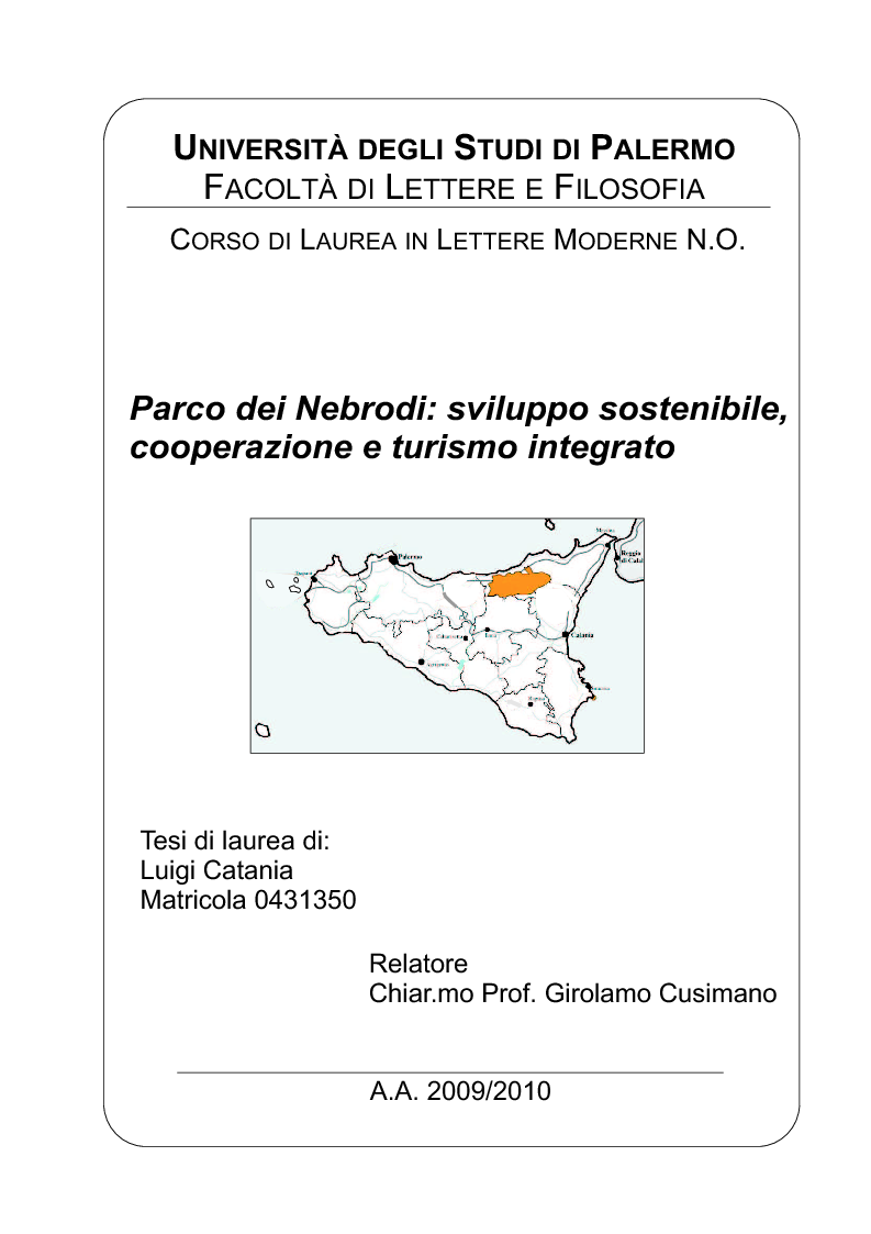 Anteprima della tesi: Parco dei Nebrodi: sviluppo sostenibile, cooperazione e turismo integrato, Pagina 1