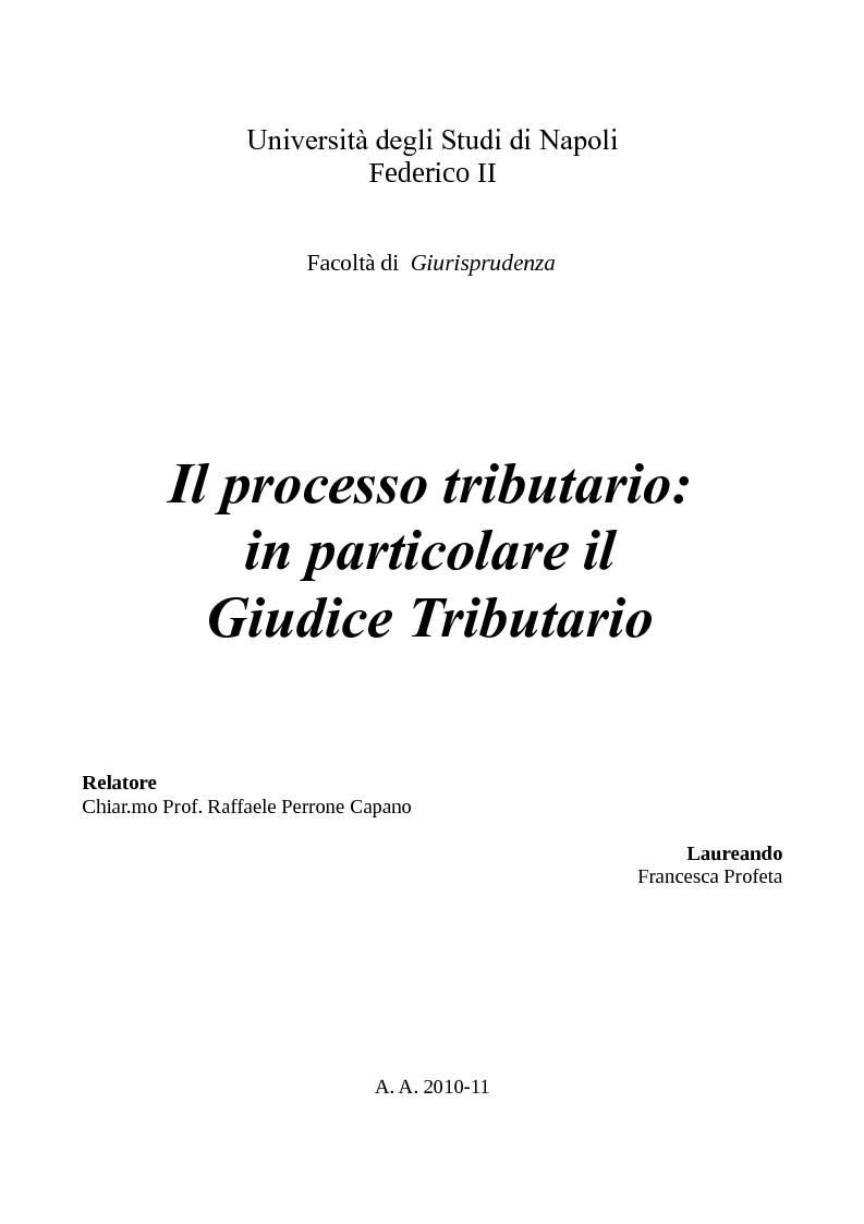 Anteprima della tesi: Il processo tributario: in particolare il Giudice Tributario., Pagina 1