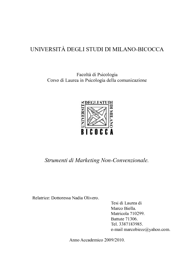 Anteprima della tesi: Strumenti di Marketing Non-Convenzionale, Pagina 1