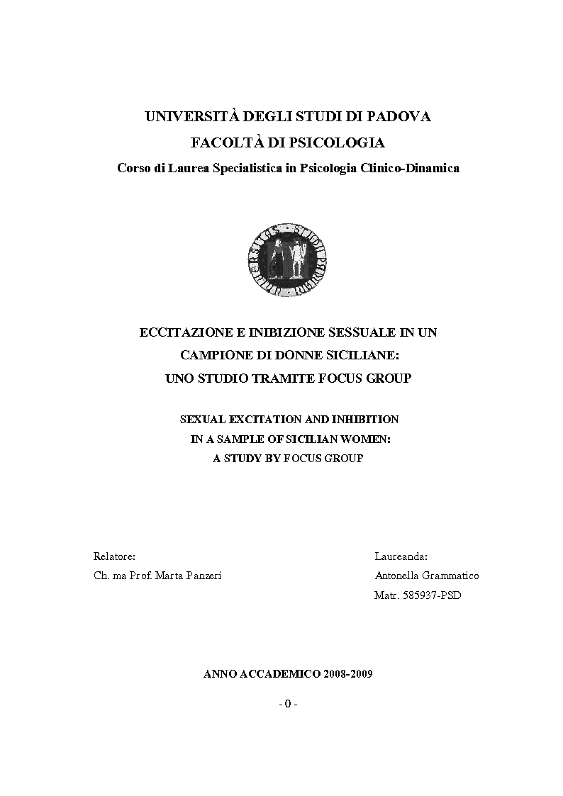 Anteprima della tesi: Eccitazione ed inibizione sessuale in un campione di donne siciliane: uno studio tramite focus group., Pagina 1
