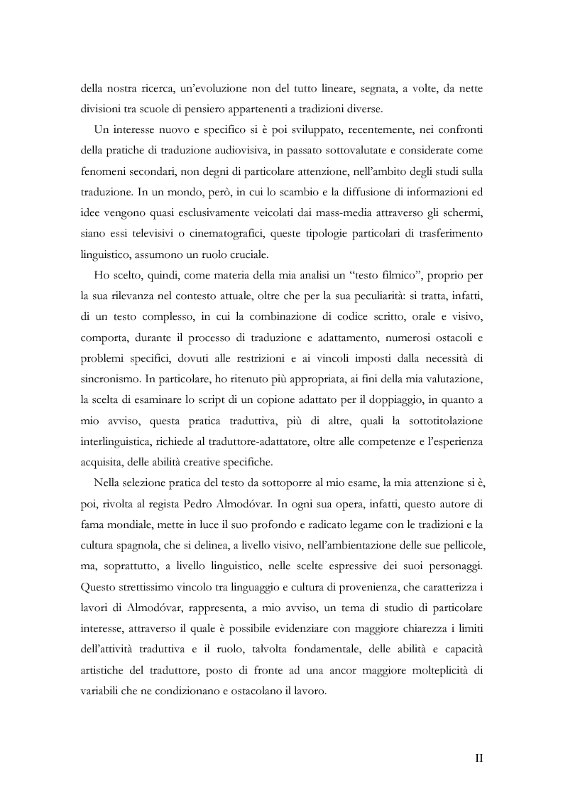 Anteprima della tesi: Scienza della traduzione e arte del doppiaggio. Analisi contrastiva dell’adattamento italiano per la pellicola “Los abrazos rotos” di Pedro Almodóvar, Pagina 3