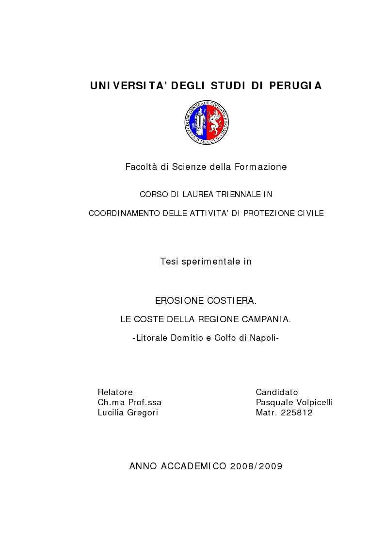 Anteprima della tesi: Erosione costiera. Le coste della Regione Campania - Litorale Domitio e Golfo di Napoli, Pagina 1