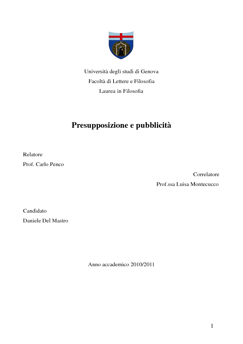 Anteprima della tesi: Presupposizione e Pubblicità, Pagina 1