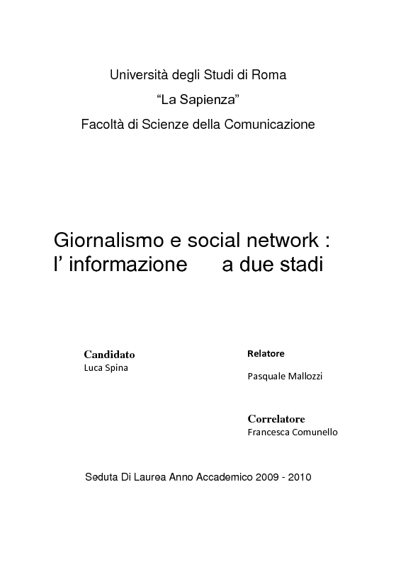 Anteprima della tesi: Giornalismo e social network : l’informazione a due stadi, Pagina 1