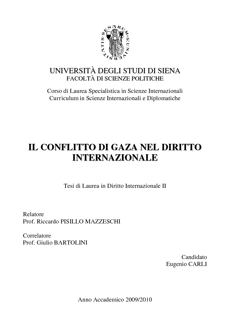 Anteprima della tesi: Il Conflitto di Gaza nel Diritto Internazionale, Pagina 1