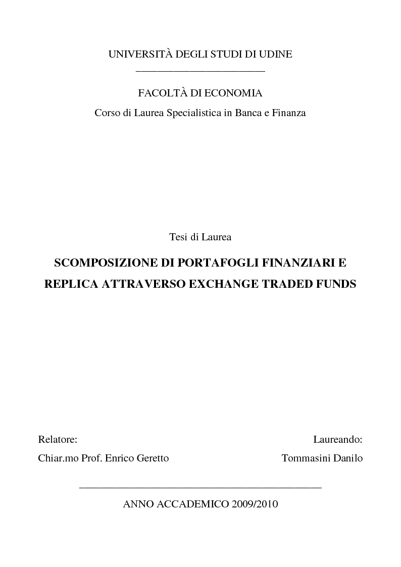 Anteprima della tesi: Scomposizione di portafogli finanziari e replica attraverso Exchange Traded Funds, Pagina 1