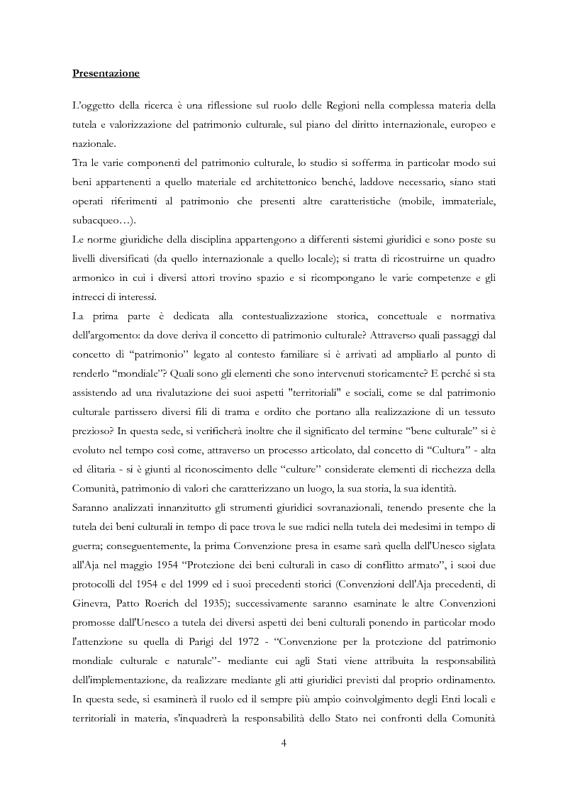 Anteprima della tesi: Le Regioni e il patrimonio culturale nel diritto internazionale, europeo e nazionale. Casi di studio e comparazione tra Italia, Francia e Spagna, Pagina 4
