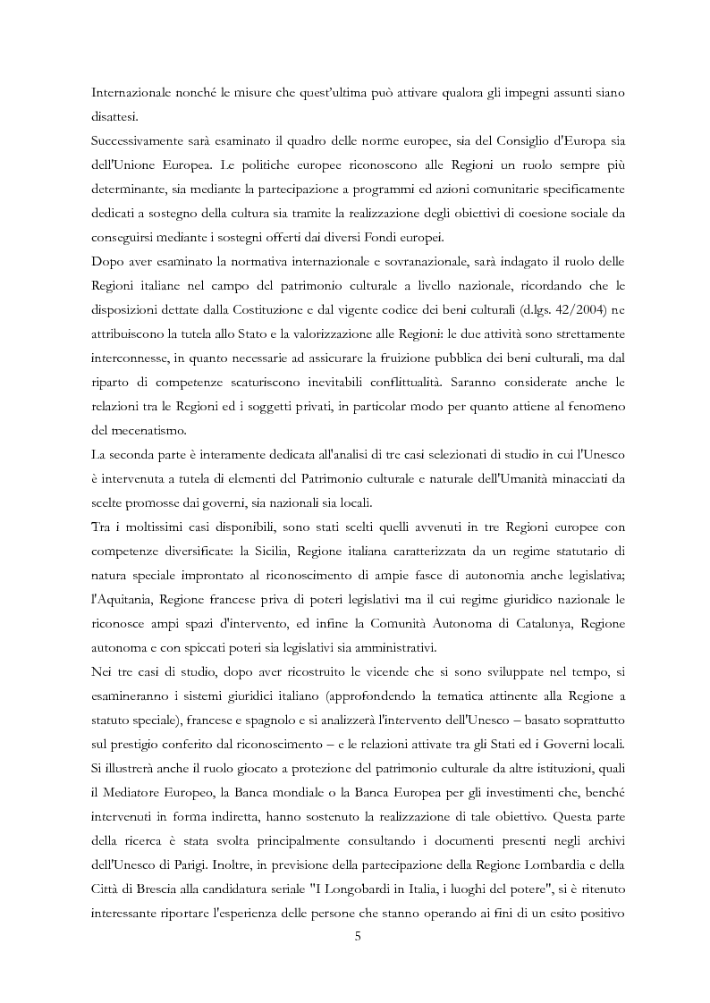 Anteprima della tesi: Le Regioni e il patrimonio culturale nel diritto internazionale, europeo e nazionale. Casi di studio e comparazione tra Italia, Francia e Spagna, Pagina 5