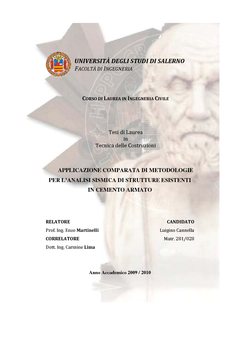 Anteprima della tesi: Applicazione comparata di metodologie per l'analisi sismica di strutture esistenti in cemento armato, Pagina 1