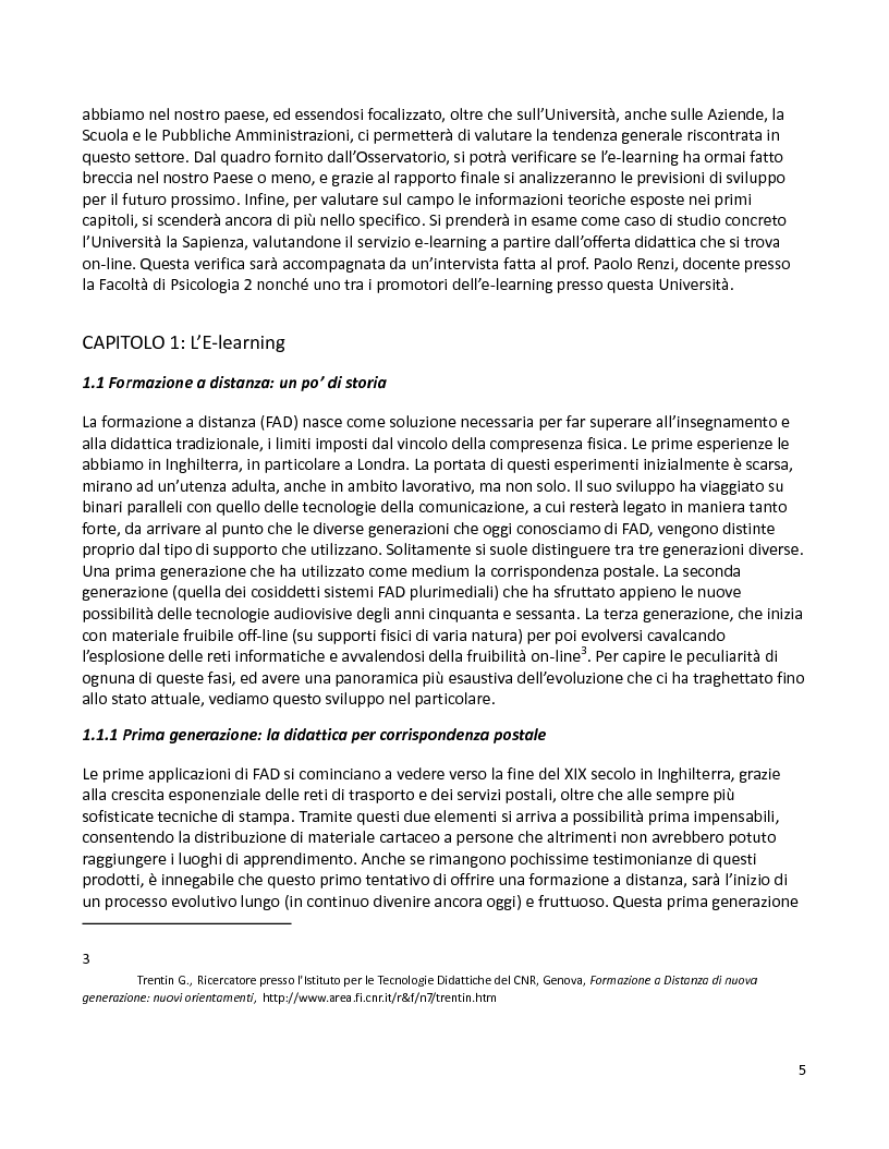 Anteprima della tesi: L’E-learning e L’Università nel panorama italiano. Evoluzione, stato dell’arte, potenzialità di integrazione con la formazione in presenza., Pagina 3