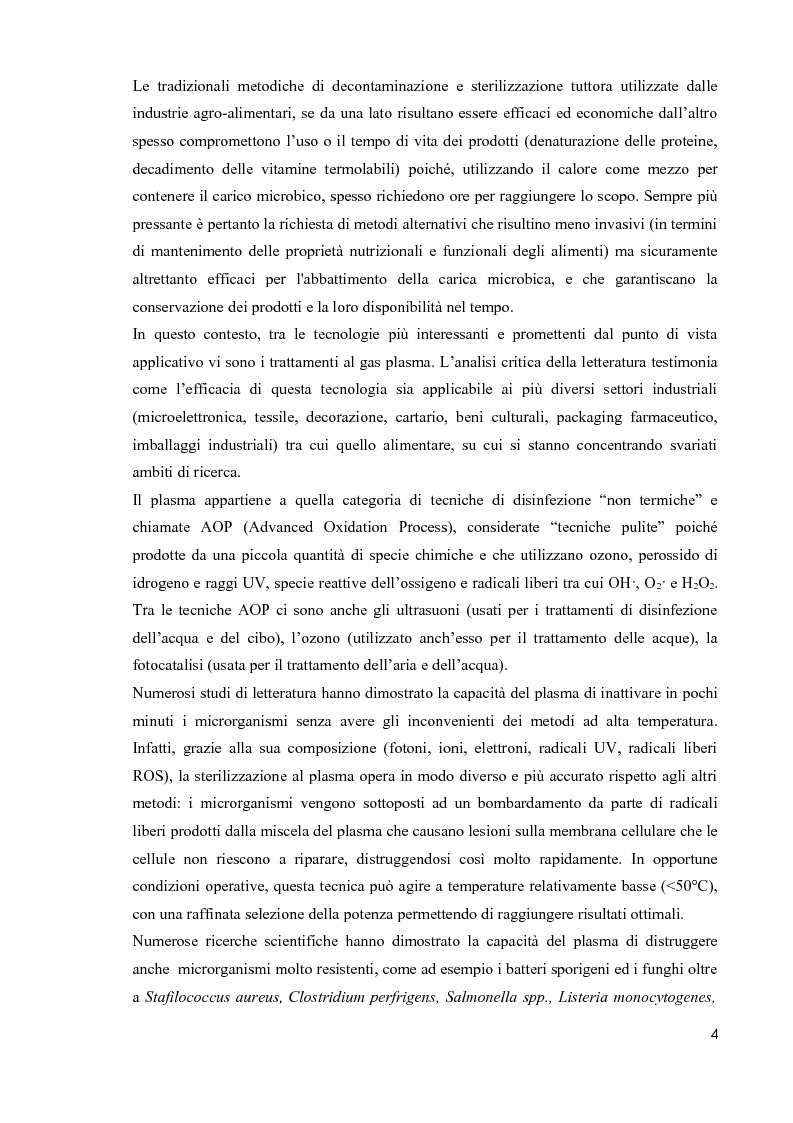 Anteprima della tesi: Primi studi nell'applicazione della tecnologia al plasma nella sterilizzazione di alimenti contaminati da funghi e batteri, Pagina 3