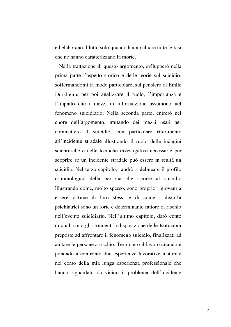 Anteprima della tesi: L'incidente stradale come mezzo di suicidio. Tecniche investigative e profilo criminologico della vittima., Pagina 4