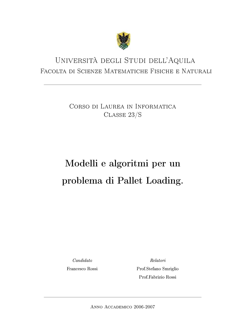 Anteprima della tesi: Modelli ed algoritmi per un problema di pallet loading, Pagina 1