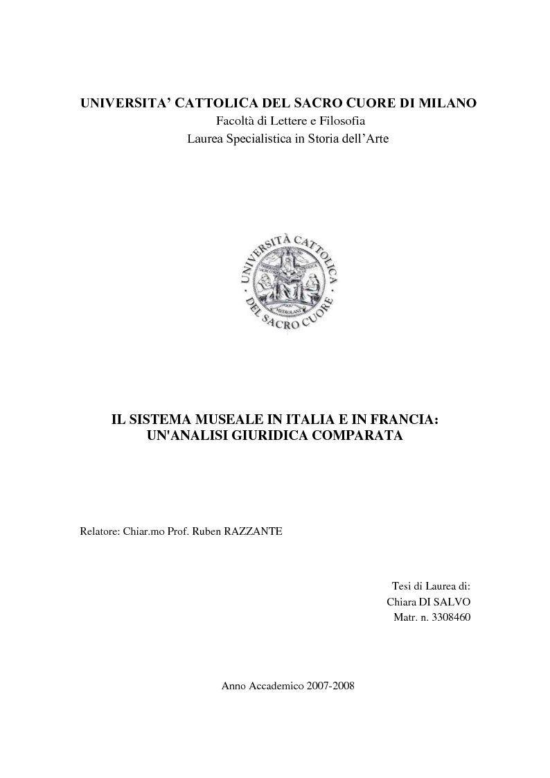 Anteprima della tesi: Il sistema museale in Italia e in Francia: un’analisi giuridica comparata, Pagina 1