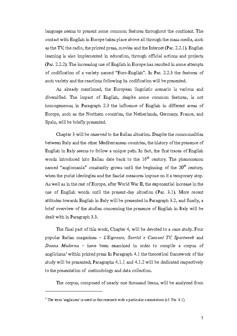 Anteprima della tesi: The Presence of Anglicisms in four italian Magazines: a Case Study, Pagina 4