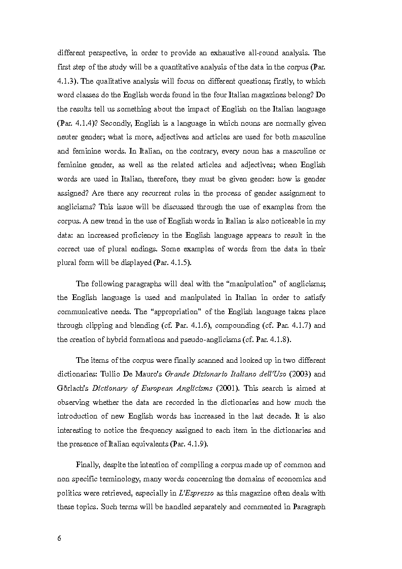 Anteprima della tesi: The Presence of Anglicisms in four italian Magazines: a Case Study, Pagina 5
