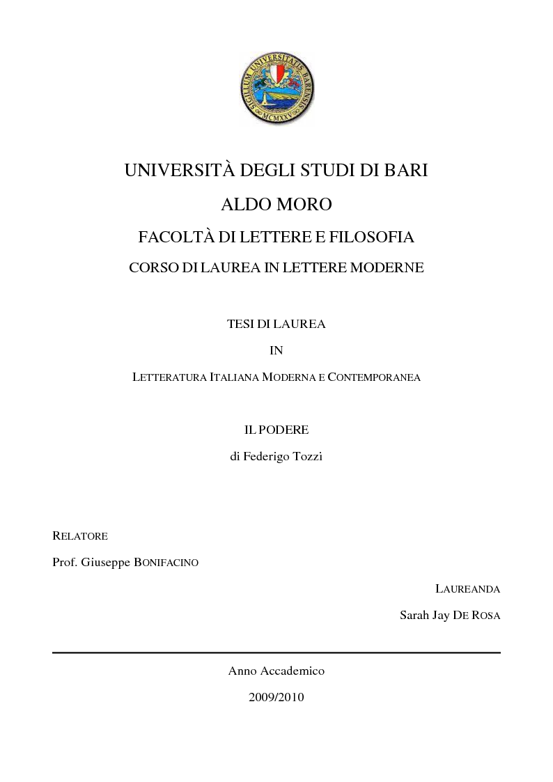 Anteprima della tesi: Il Podere di Federigo Tozzi, Pagina 1
