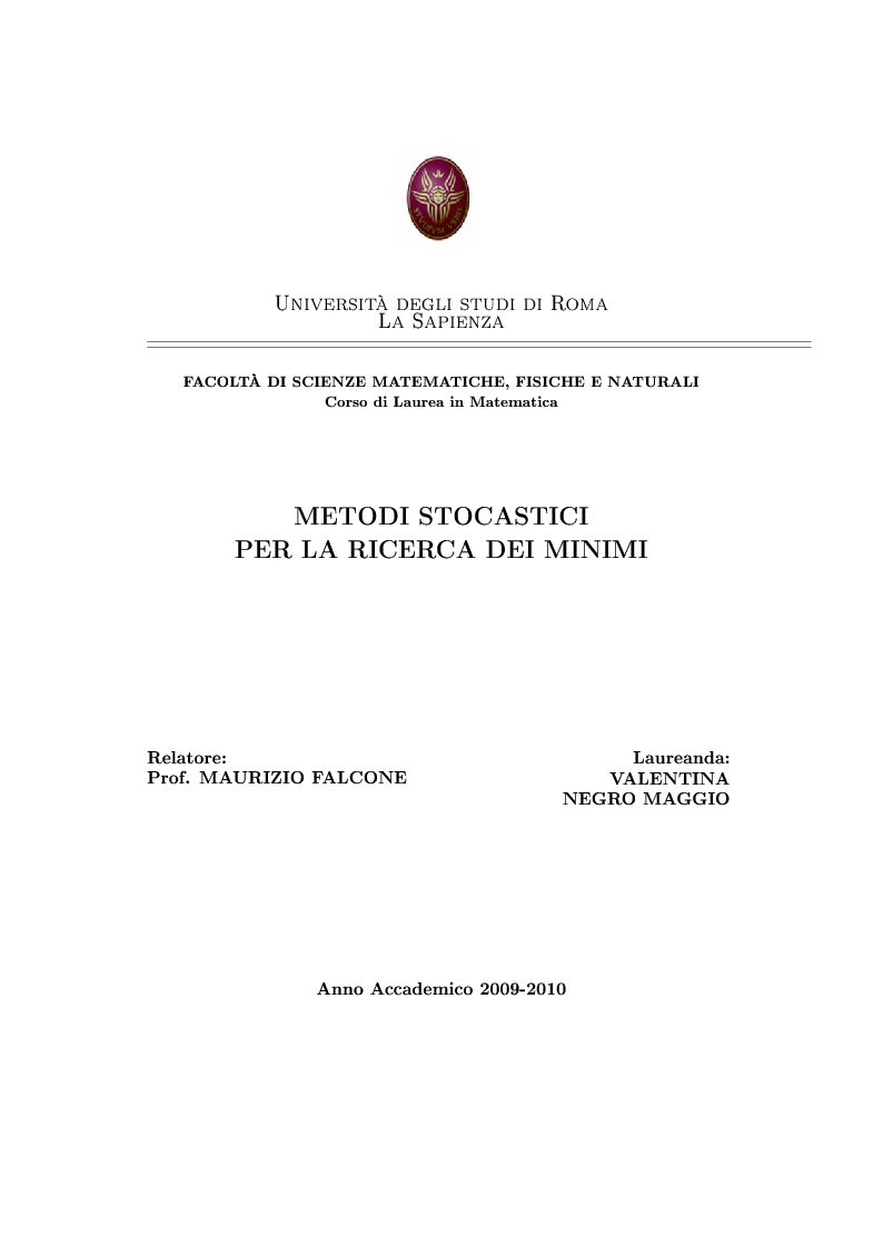Anteprima della tesi: Metodi stocastici per la ricerca dei minimi, Pagina 1