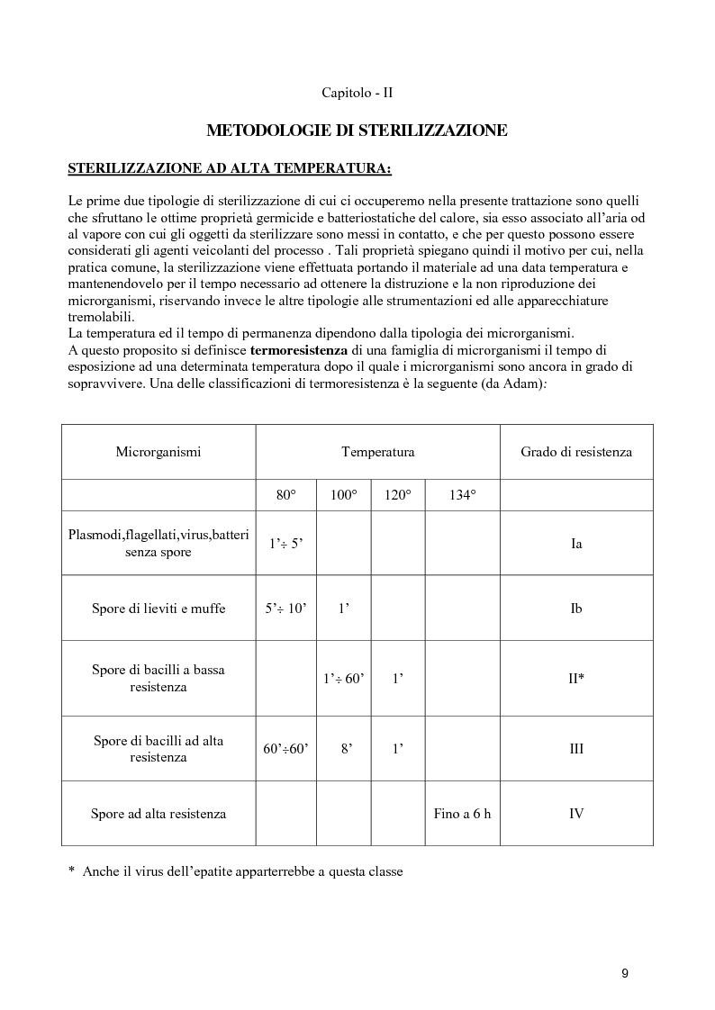 Anteprima della tesi: Verifiche dello stato di esercizio delle sterilizzatrici installate presso il Policlinico Umberto I, Pagina 8