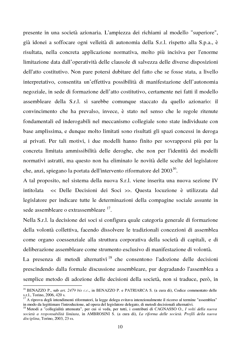 Anteprima della tesi: S.R.L. La partecipazione del socio attraverso l'assemblea e gli altri metodi di formazione delle decisioni: riflessi sulla redazione dello statuto., Pagina 11