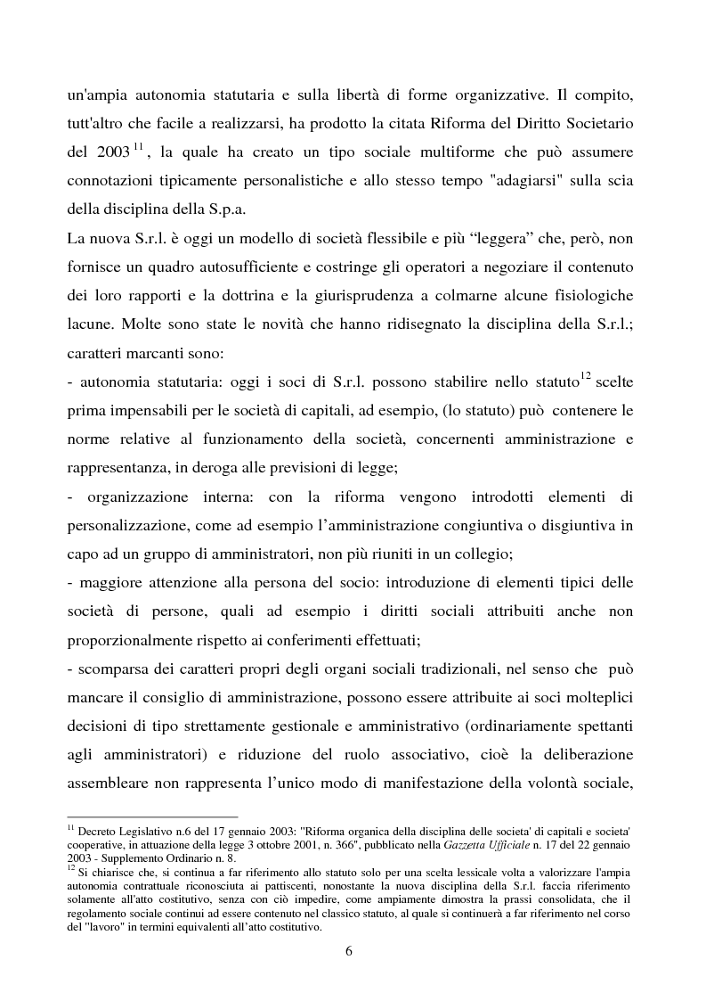 Anteprima della tesi: S.R.L. La partecipazione del socio attraverso l'assemblea e gli altri metodi di formazione delle decisioni: riflessi sulla redazione dello statuto., Pagina 7