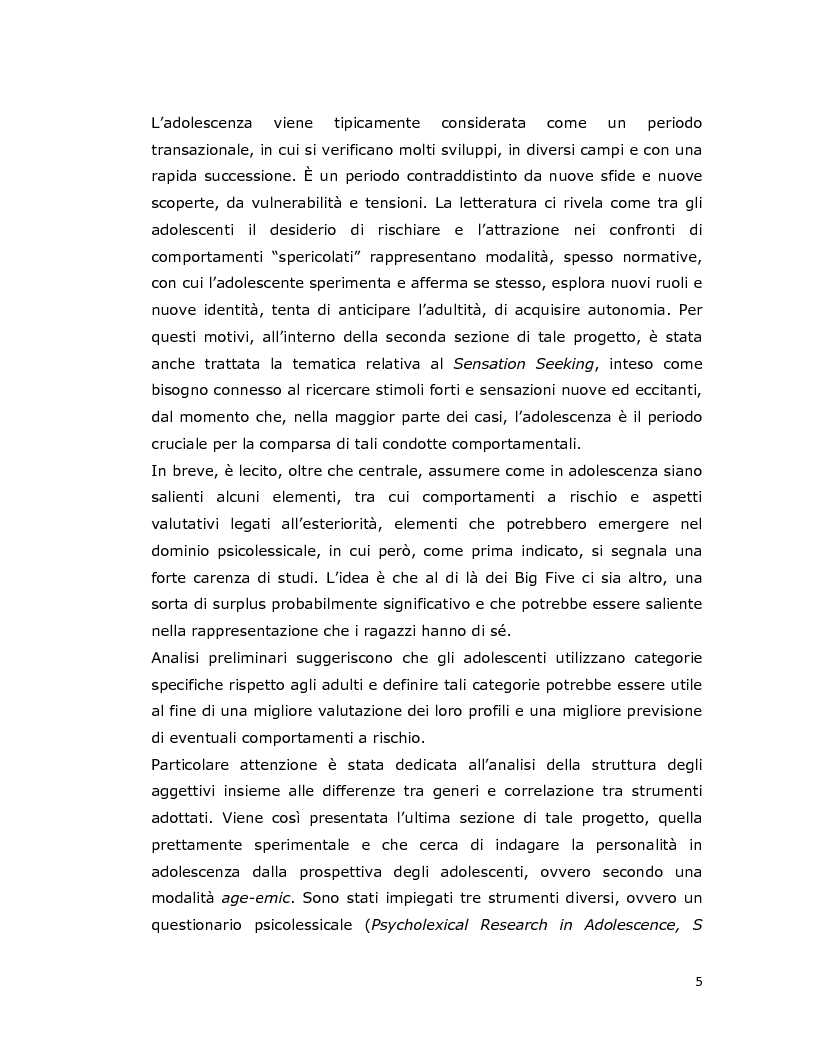 Anteprima della tesi: Differenze individuali in adolescenza: fattori psicolessicali secondo una prospettiva Age-Emic, Pagina 4