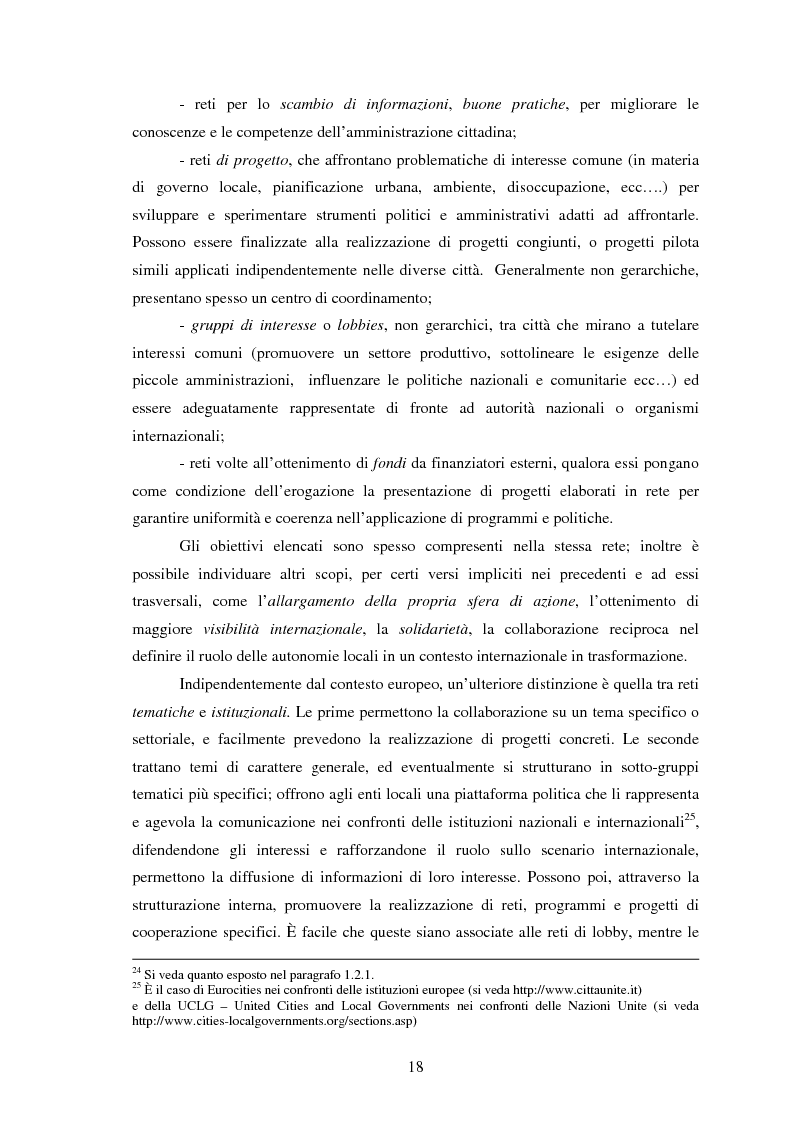 Estratto dalla tesi: Reti internazionali e cooperazione tra città: logiche e problematiche del networking attivo nella definizione di politiche e progetti urbani