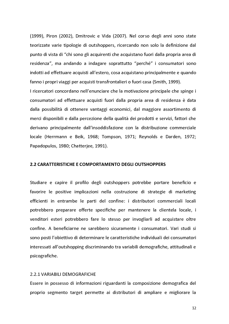 Anteprima della tesi: Outshopping: situazione attuale e tendenze evolutive. Una ricerca empirica al confine tra Friuli-Venezia Giulia e Slovenia, Pagina 13