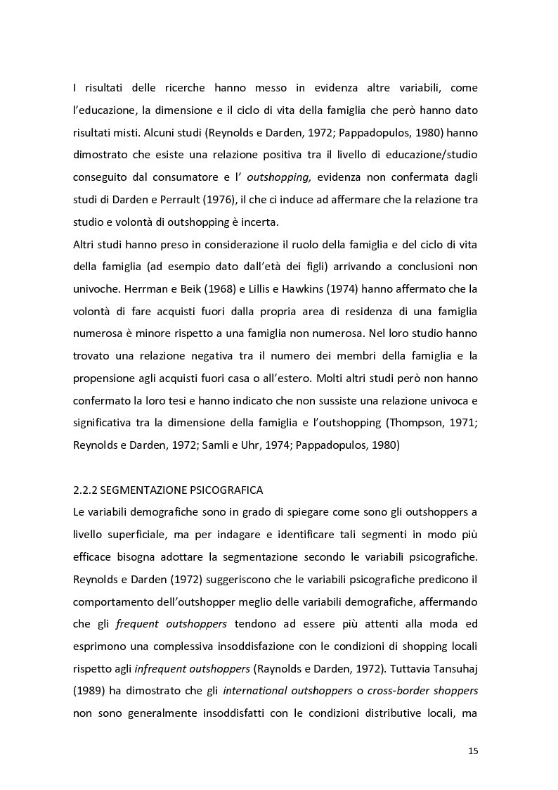 Anteprima della tesi: Outshopping: situazione attuale e tendenze evolutive. Una ricerca empirica al confine tra Friuli-Venezia Giulia e Slovenia, Pagina 16