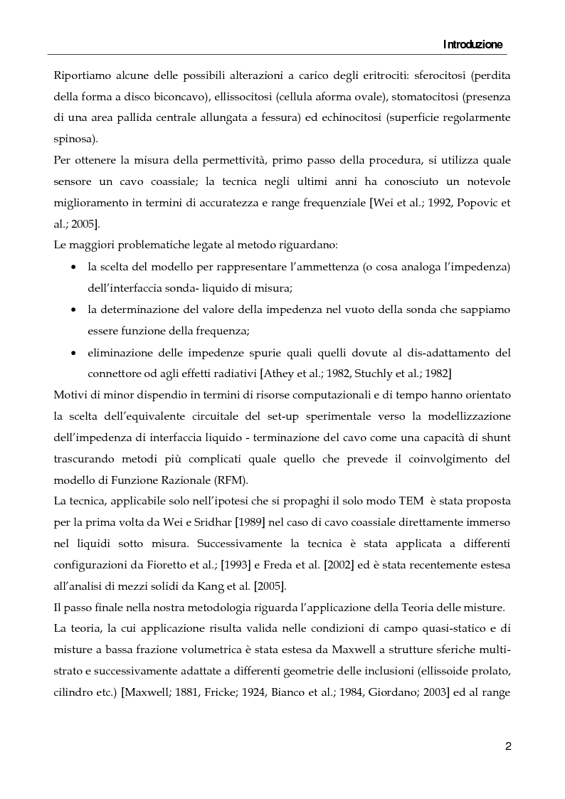 Anteprima della tesi: Spettroscopia dielettrica per la caratterizzazione morfologica di eritrociti umani, Pagina 3
