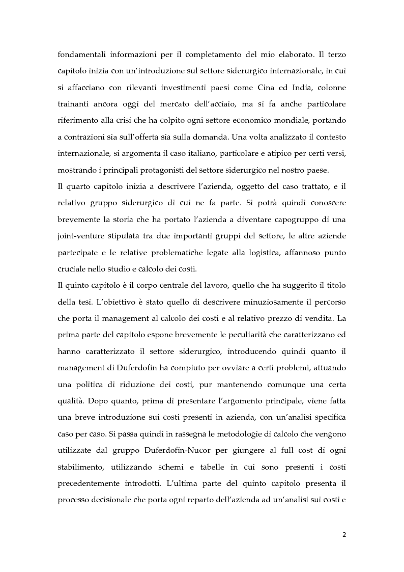 Anteprima della tesi: Metodologie di calcolo dei costi in un mercato maturo: il caso Duferdofin, Pagina 3